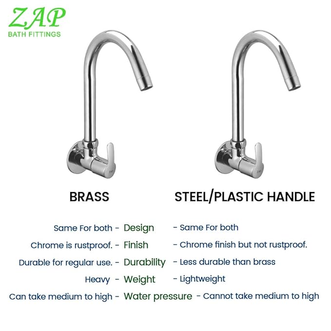 ZAP Prime Light Wall-Mount Kitchen Sink Tap | Chrome Finish Brass Sink Cock with Flange | Easy-to-Use Kitchen Tap for Home & Basin