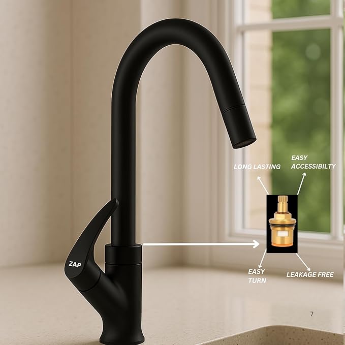 ZAP Rose Gold Swan Neck Kitchen Sink Tap – 360° Swivel Spout, Brass Pillar Faucet for Kitchen & Wash Basin