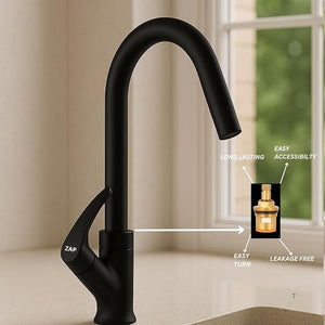 ZAP Rose Gold Swan Neck Kitchen Sink Tap – 360° Swivel Spout, Brass Pillar Faucet for Kitchen & Wash Basin