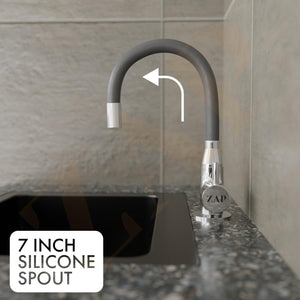ZAP Swan Neck with Flexible Swivel Spout | Single Flow Kitchen Sink Tap | Grey Silicone Spout Brass Faucet | Hot & Cold Sink Faucet | Tap for Kitchen Sink | Wash Basin Tap | Pillar Tap