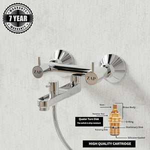 ZAP Elixir Series Brass Wall Mixer Tap | Non-Telephonic Design | Chrome Finish Bathroom Faucet | Wall-Mounted Hot & Cold Water Mixer | Durable Brass Construction | Modern Bathroom Fittings