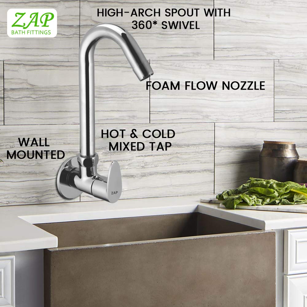 Pluto Light Chrome Kitchen Sink Cock Wall Mount Tap