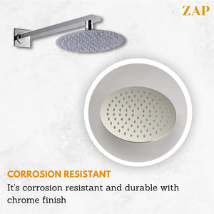 ZAP Combo Hexa| Circular Overhead Shower with Rod (304 Stainless Steel Polished) Exotic Series Handheld Shower | 3 Spray Modes + Pause Button | Flexible Hose & Wall Hook | Chrome Finish