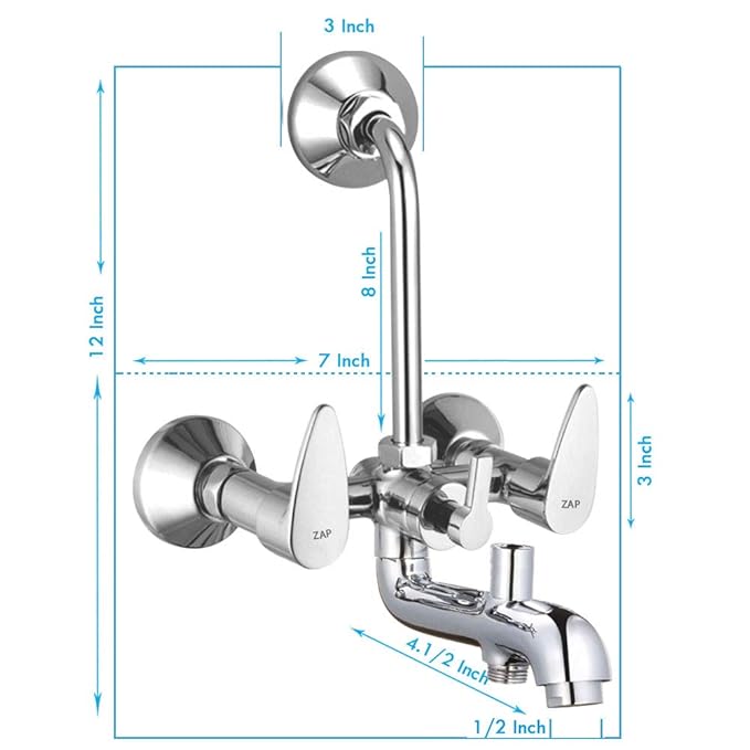 Zap Breeza 100% Brass Wall Mixer Combo (Pack of 2) | Chrome Plated | Provision for Overhead Shower & Long Bend Pipe | Bathroom Fittings | Durable & Rust Resistant