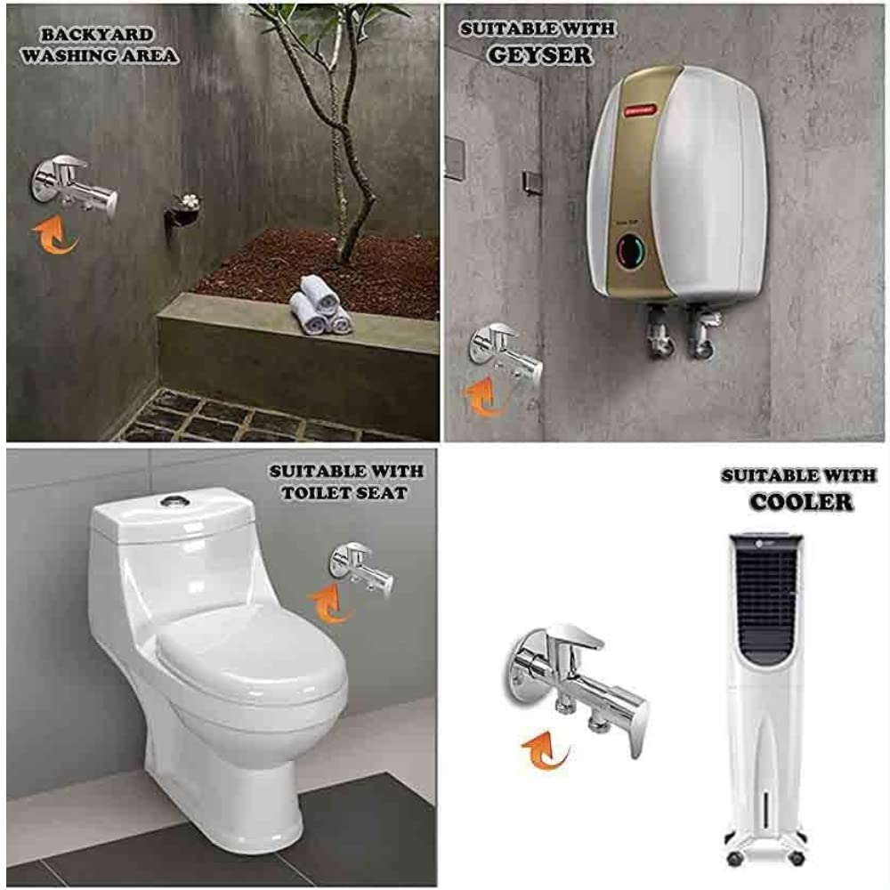 ZAP 2-in-1 Brass Angle Valve | Heavy-Duty Chrome Finish Dual Outlet Valve with Wall Flange | Quarter Turn 2-Way Tap for Bathroom, Kitchen, Geyser, Jet Spray & Basin | 15mm BSP | Made in India