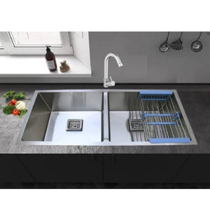 ZAP Quiet Design Double Bowl Kitchen Sink – 45x20 cm Chrome Finish with R-Angle Corners, Thick Soundproof Padding, Easy Filter Drainage System | Modern Stainless Steel Sink for Modular Kitchens