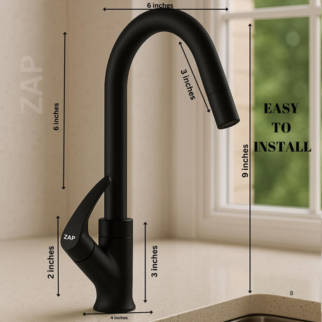 Arrow Swan Neck Kitchen Tap Black with 360° Swivel Spout