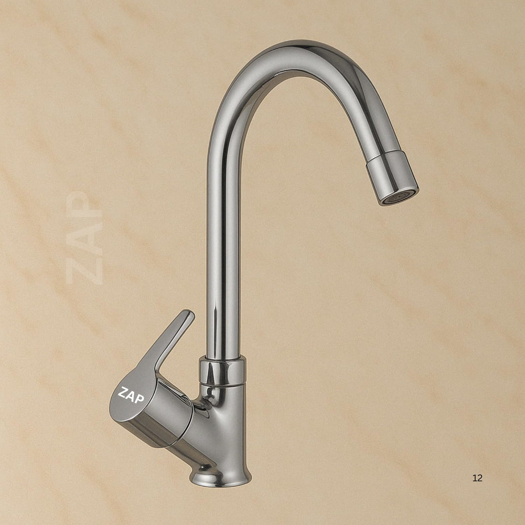 Zap Ocean Heavy Neck Tap for Kitchen/Bathroom | Brass Body, Chrome Finish | Soft Water Flow | Table/Deck Mounted | Sleek & Durable Faucet for Wash Basin & Sink