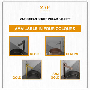ZAP Ocean Series Brass Pillar Cock Tap 11-Inch Tall | Rose Gold Finish Bathroom Faucet | Hot and Cold Water Tap for Wash Basin, Sink, Vanity | Stylish & Durable Visit the ZAP Store