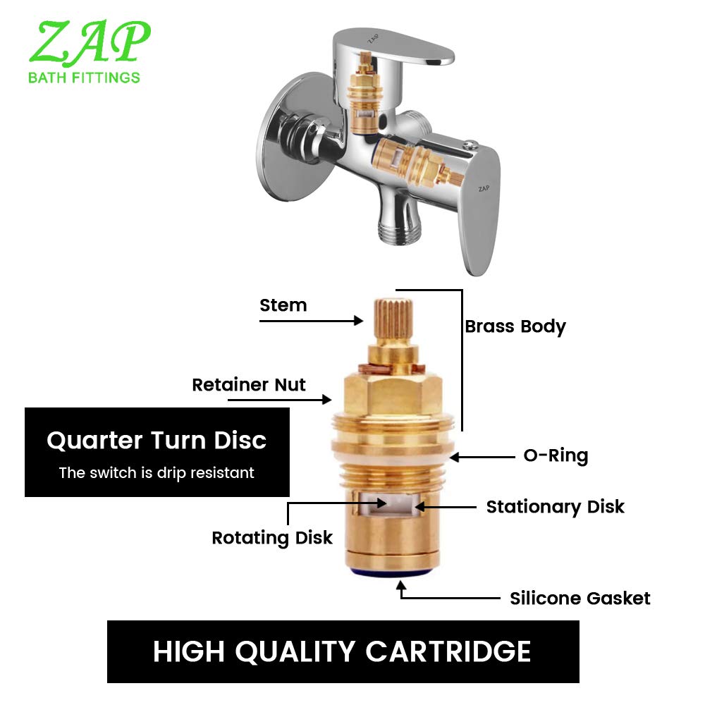 ZAP Pluto 2-Way Bib Cock Faucet – Set of 2 | Heavy-Duty Brass 9x5 Inch Dual Outlet Tap with Chrome Finish, Wall Flange & Water-Saving Nozzle | Washing Machine Compatible | 2-in-1 Bathroom/Kitchen Faucet | Made in India
