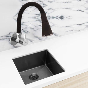 ZAP FX19002 Brass Kitchen Sink Tap – 6.5 Inch Flexible Black Silicone Spout | Dual Flow Swivel Faucet | Black & Chrome Finish | Wall Mounted Hot & Cold Tap