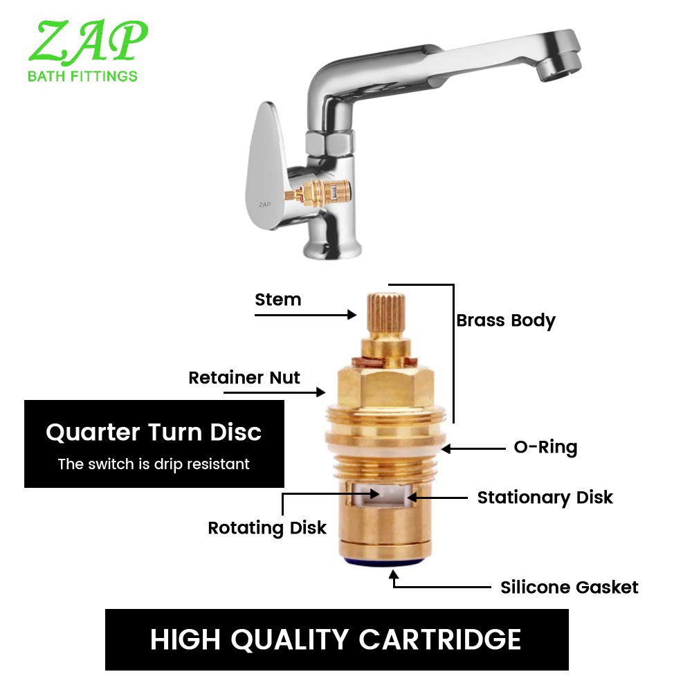 ZAP Brezza Brass Swan Neck Tap – 20x3 Inch Chrome Finish Kitchen Sink Faucet | 360° Swivel Spout | Counter Mount Basin Tap for Home, Kitchen & Bathroom