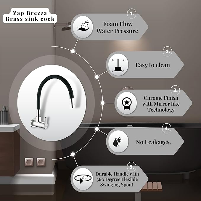 ZAP Brezza Flexible Kitchen Sink Tap with Pull-Down Sprayer | 360° Rotatable Silicone Faucet | Single Flow Water Outlet | Black | Durable Brass Body
