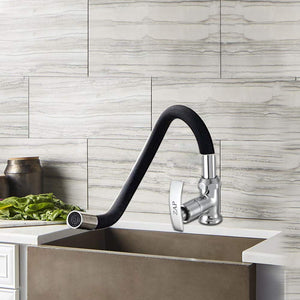 ZAP Soft High Grade Brass Kitchen Tap | Swan Neck Design | 360° Swivel Spout | Single Lever | Flexible Silicone Spout | Rust-Proof | Hot & Cold Mixer | Chrome Finish