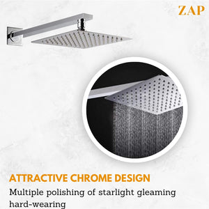 ZAP Combo | Hexa Ultra Square 304 SS Overhead Shower with Rod | ABS Silicone Hand Shower | Flexible Hose Pipe | Wall Hook | High Pressure Rain Shower | Rust-Free Stainless Steel Finish