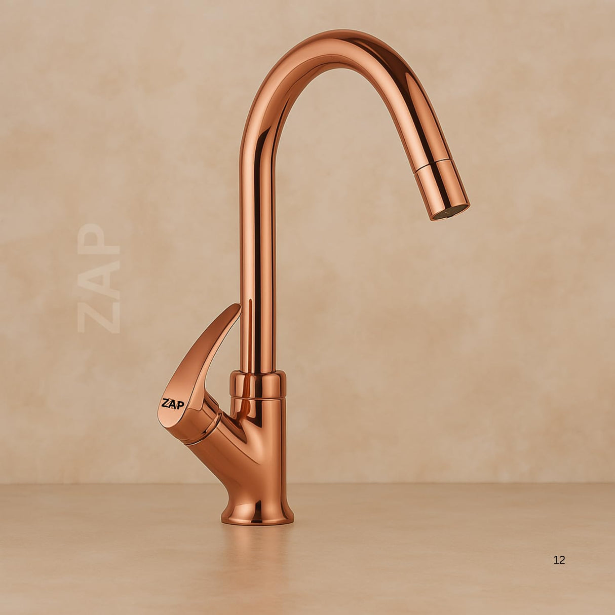 Zap Rose Gold Swan Neck Kitchen Sink Tap with 360° Swivel Spout | Premium Pillar Faucet for Kitchen & Wash Basin | Brass Tap for Sink | Sleek Design | Rust-Resistant | Easy Installation