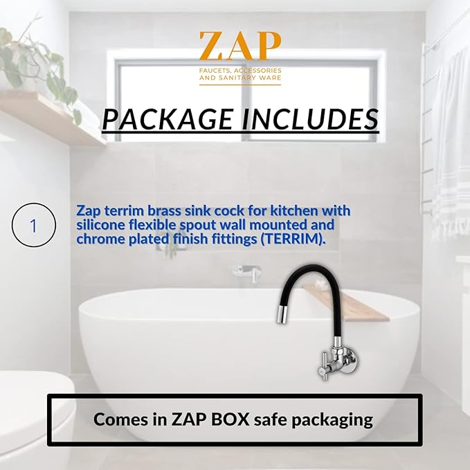 ZAP Terrim Flexible Kitchen Sink Tap with Pull-Down Sprayer | 360° Rotatable Silicone Faucet | Single Flow Water Outlet | Black | Durable Brass Body