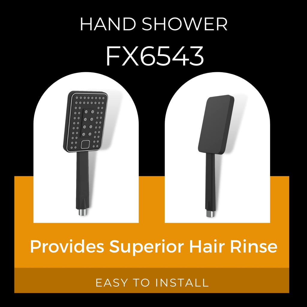 FX6543 Hand Shower With Flexible Silicone Nozzles, Stainless Steel Finish, Lightweight, Great Grip, Precise Water Flow, Multi-Flow, m(Ultra Modern Sleek, Rain, Soft, Rain & Soft Spray) Black