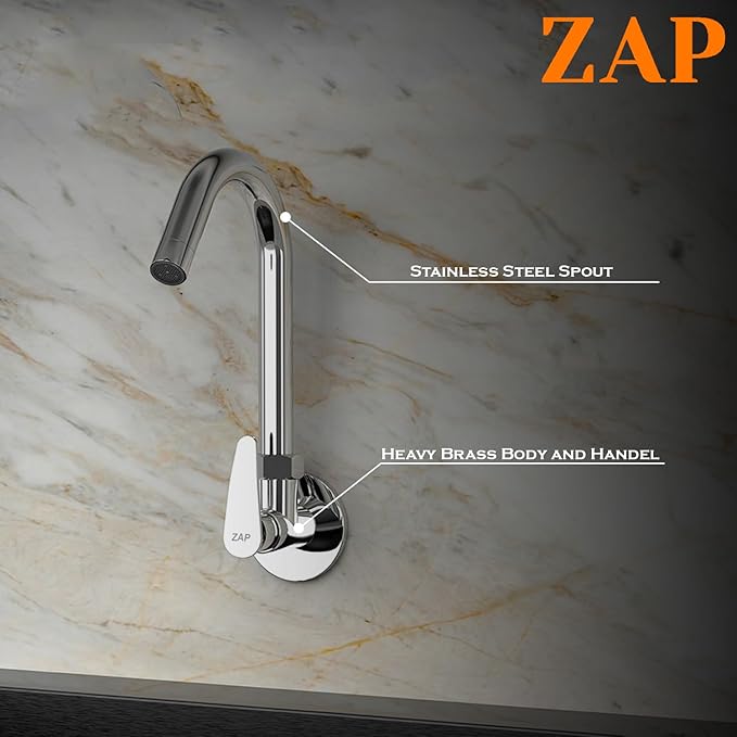 ZAP Arrow Kitchen Sink Tap with Wall Flange | 360° Swivel Spout | Brass Sink Cock for Kitchen & Basin | Chrome Finish | 7-Year Warranty