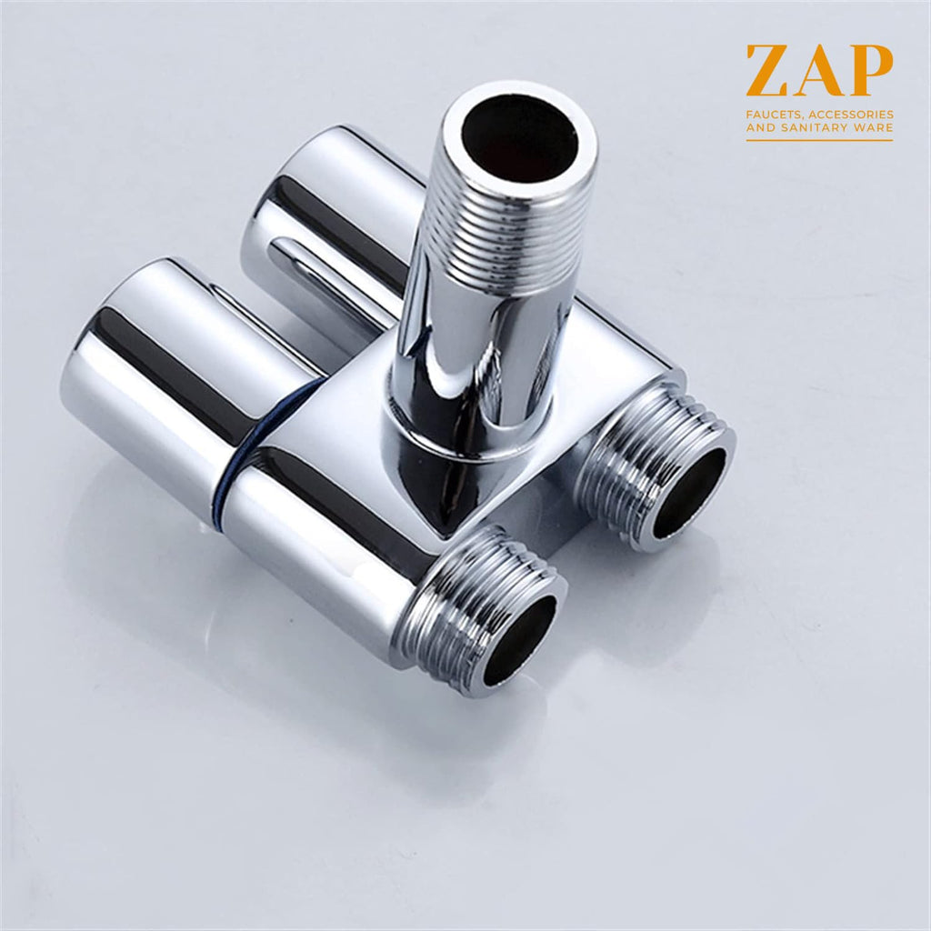 ZAP Brass 2-in-1 Angle Valve | Chrome-Plated Dual Outlet Tap with Wall Flange | Two-Way Wall Mounted Angle Cock for Bathroom, Jet Spray, Health Faucet & Wash Basin | 15mm BSP | Made in India