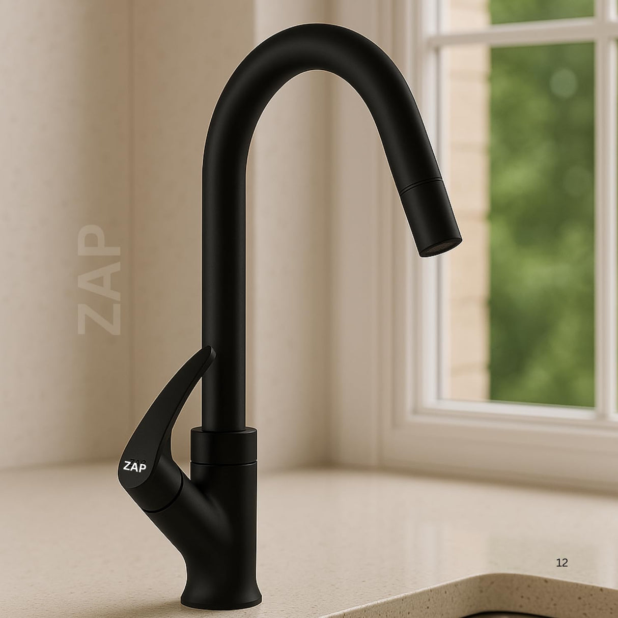 Arrow Swan Neck Kitchen Tap Black with 360° Swivel Spout