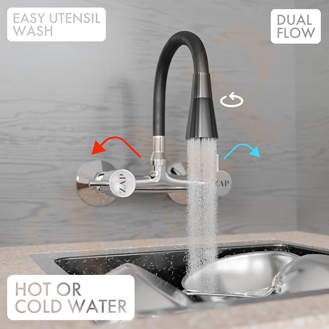Elixir Brass Double Flow Sink Mixer Flexible Silicone Spout Tap