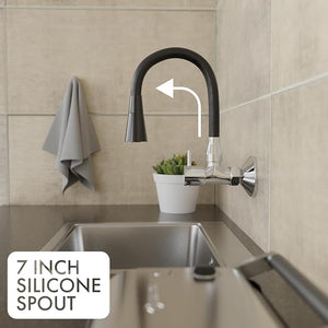 ZAP Elixir Brass Kitchen Sink Cock Faucet | Modern Black & Chrome Finish | 360° Flexible Swivel Spout | Wall Mounted Kitchen Tap | Heavy Duty Brass Body | Stylish Sink Mixer for Modular Kitchens | Single Flow