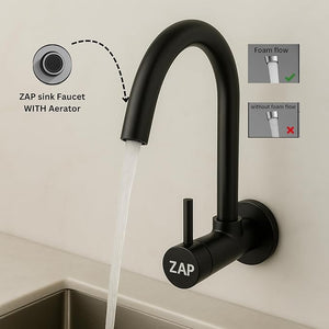 Black Brass Kitchen Wall Mounted Sink Tap with 360° Swivel Spout