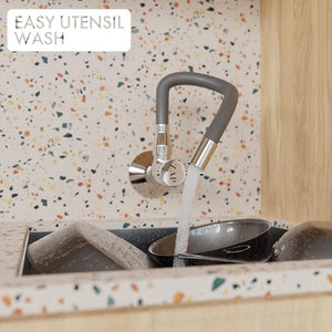 ZAP Elixir Brass Sink Cock | Modern Grey & Chrome Finish Kitchen Faucet | 360° Swivel Spout Tap | Wall Mounted | Rust-Resistant | Dual Flow with Water Saving Aerator | Ideal for Modular Kitchen