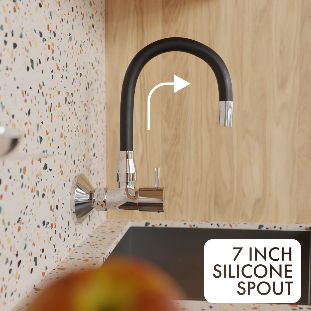 ZAP Elixir Brass Sink Cock – Modern Black & Chrome Kitchen Faucet with 360° Flexible Swivel Spout | Wall Mounted Tap for Modular Kitchen Sink | Premium Brass Body