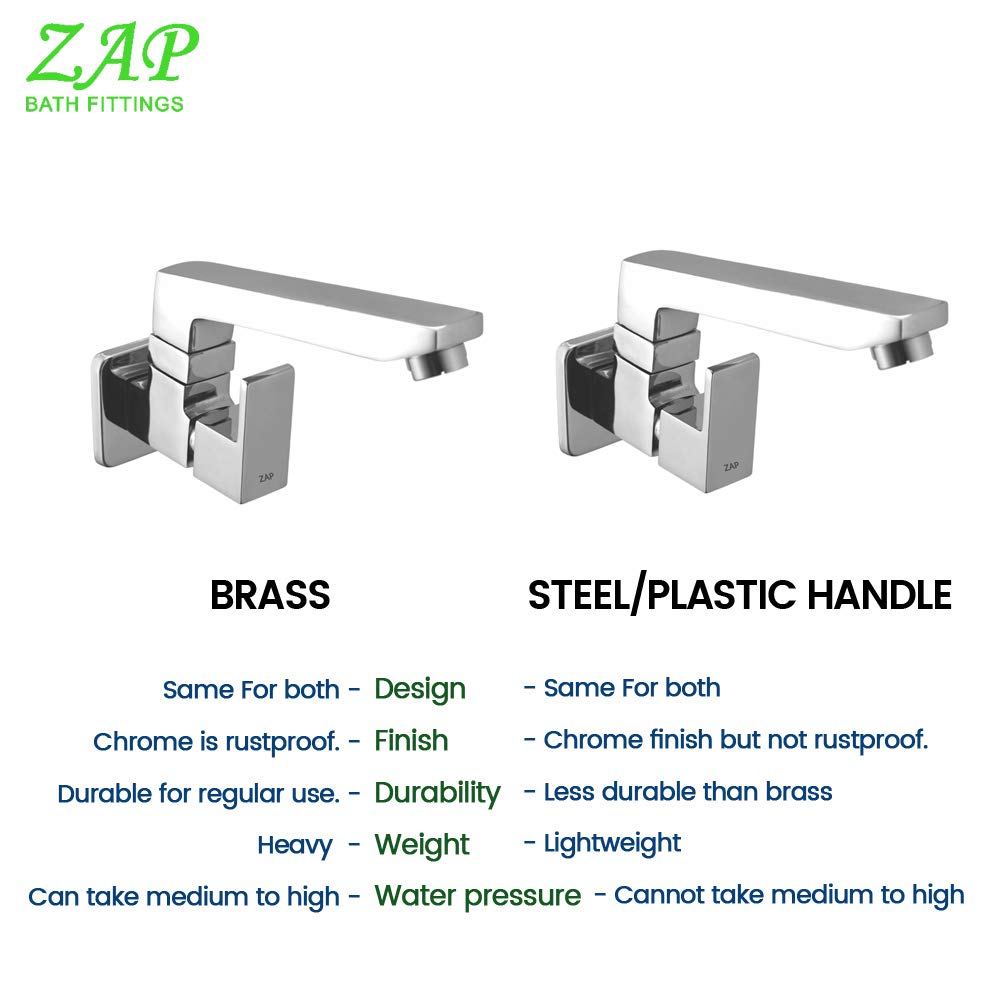 ZAP Skoda Kitchen Sink Cock – Wall-Mounted Brass Tap with 360° Swivel Spout | Chrome Finish Sink Faucet for Kitchen Basin | Full Brass Body | Made in India