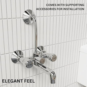 ZAP Continental Series Brass Wall Mixer | Chrome Finish | With Overhead Shower Provision & 125mm Bend Pipe | Wall-Mounted Faucet | Durable Hot & Cold Water Mixer for Bathrooms