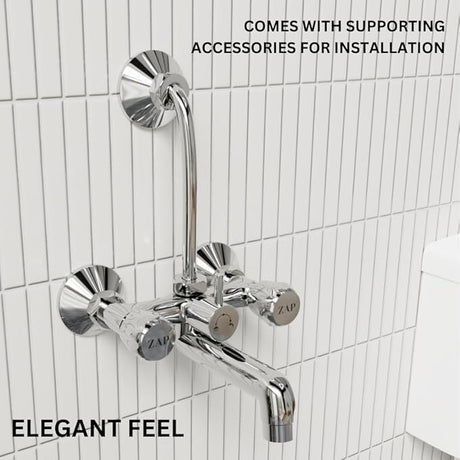 ZAP Continental Series Brass Wall Mixer | Chrome Finish | With Overhead Shower Provision & 125mm Bend Pipe | Wall-Mounted Faucet | Durable Hot & Cold Water Mixer for Bathrooms