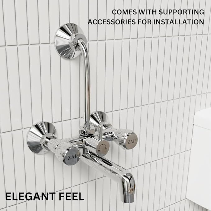 ZAP Continental Series Brass Wall Mixer | Chrome Finish | With Overhead Shower Provision & 125mm Bend Pipe | Wall-Mounted Faucet | Durable Hot & Cold Water Mixer for Bathrooms