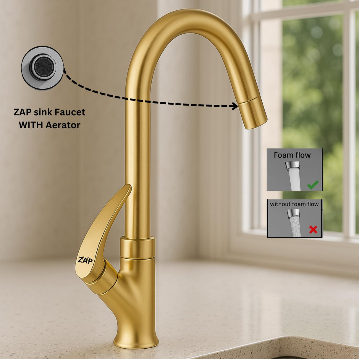 Elixir Gold deck Mounted Solid Brass Kitchen Sink Tap
