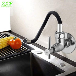 ZAP Terrim Flexible Kitchen Sink Tap with Pull-Down Sprayer | 360° Rotatable Silicone Faucet | Single Flow Water Outlet | Black | Durable Brass Body