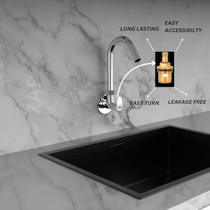 ZAP Pluto Heavy Wall-Mount Kitchen Sink Tap with 360° Swivel Spout | Chrome Finish Brass Sink Cock with Flange | 7-Year Warranty | Kitchen & Basin Tap