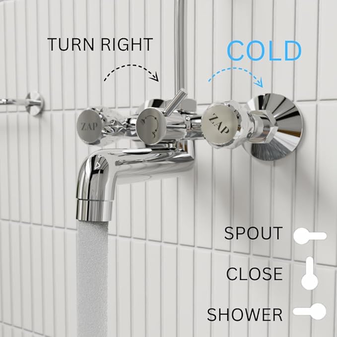 ZAP Continental Series Brass Wall Mixer | Chrome Finish | With Overhead Shower Provision & 125mm Bend Pipe | Wall-Mounted Faucet | Durable Hot & Cold Water Mixer for Bathrooms