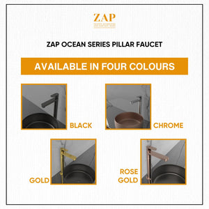 ZAP Ocean Series Brass Pillar Cock Tap 11-Inch Tall | Black PVD Coated Bathroom Faucet | Hot or Cold Water Tap for Wash Basin, Sink, Vanity | Stylish & Durable