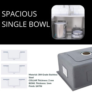 ZAP Spacious Single Bowl Kitchen Sink 18x16x10 Inches | Thick Stainless Steel | Satin Finish | Includes Steel Waste Coupling, Waste Pipe & Sink Drainer Basket | Stain Resistant