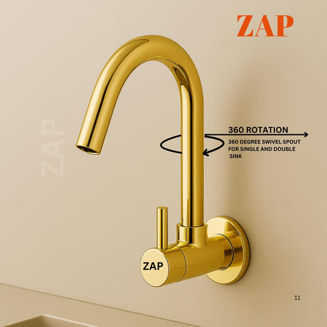 Elixir Kitchen Sink Tap Gold Wall Mounted