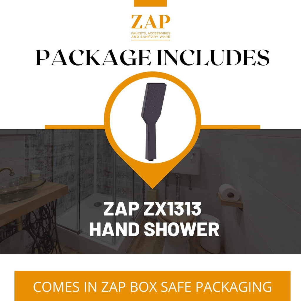 ZX1313 Hand Shower with Stand and Hose Pipe, Silicone Free Nozzles, Stainless Steel Finish, Lightweight, Great Grip, Precise Water Flow(Ultra Modern Sleek, Single Flow) Black