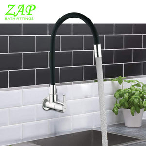 ZAP Pluto Flexible Kitchen Sink Tap with Pull-Down Sprayer | 360° Rotatable Silicone Faucet | Single Flow Water Outlet | Black | Durable Brass Body