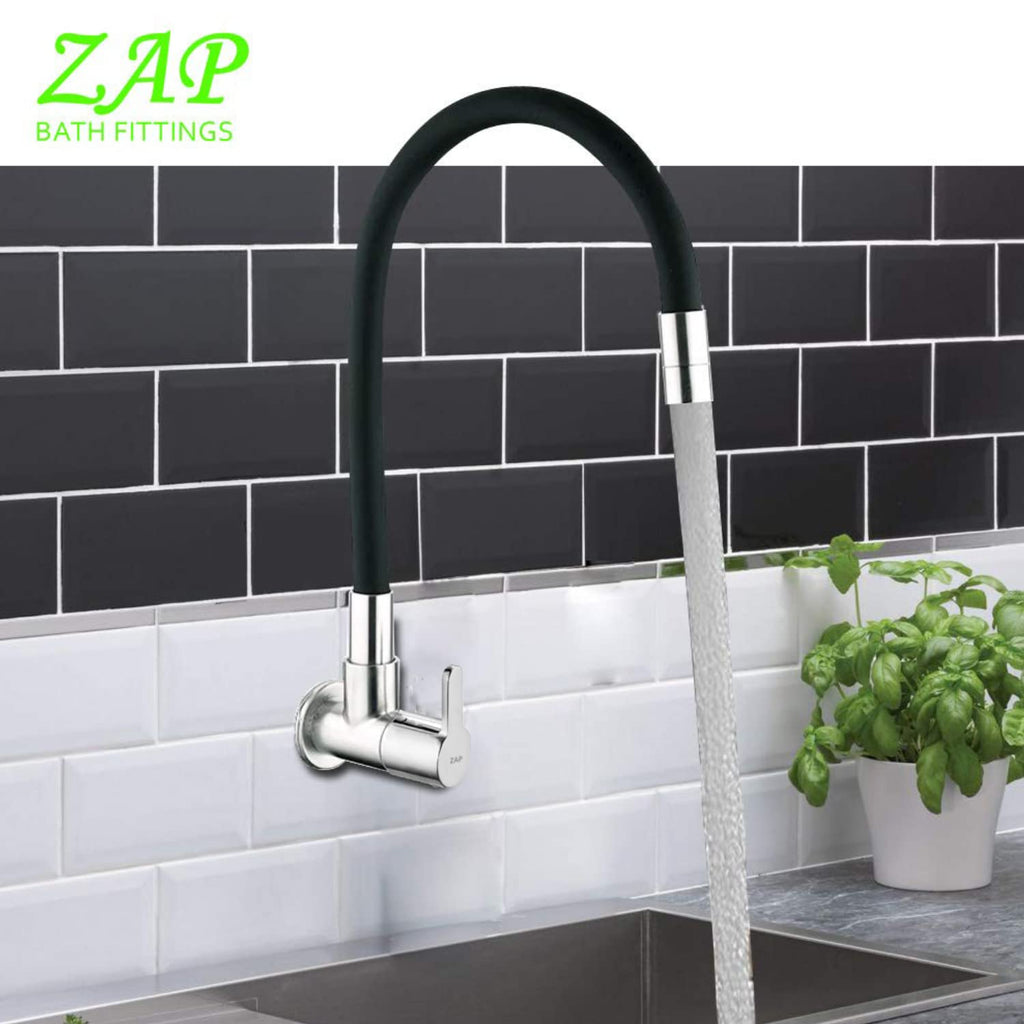 ZAP Brezza Flexible Kitchen Sink Tap with Pull-Down Sprayer | 360° Rotatable Silicone Faucet | Single Flow Water Outlet | Black | Durable Brass Body