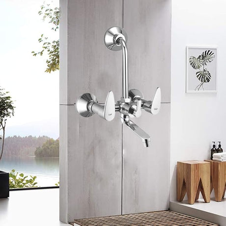 ZAP Brezza Series 2-in-1 Wall Mixer with Crutch | Brass Body with Multi-Flow Hand Shower & 1.5m Flexible Tube | Chrome Finish Deluxe Bathroom Fitting