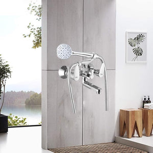 ZAP Nova Series 2-in-1 Wall Mixer with Clutch | Brass Body with Multi-Flow Hand Shower & 1.5m Stainless Steel Hose | Chrome Finish Bathroom Fixture