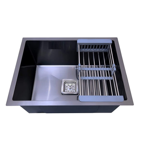 ZAP Handmade Kitchen Sink Single Bowl 24x18x10 Inch | Premium SS-304 Stainless Steel with Black Matte Finish | Waste Coupling, Waste Pipe & Sink Drainer Basket Included | Spacious & Stain Resistant