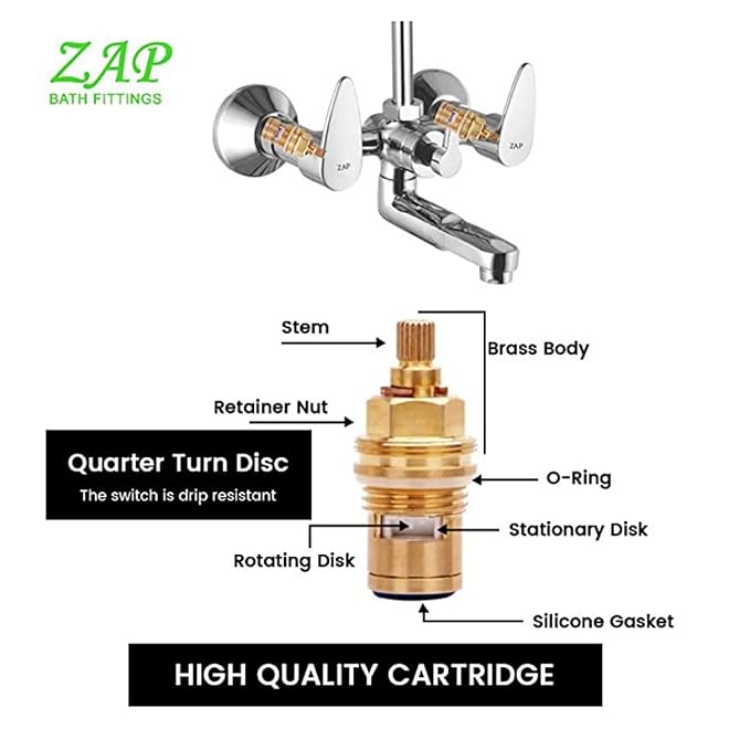 ZAP Brezza Series 2-in-1 Wall Mixer with Crutch | Brass Body with Multi-Flow Hand Shower & 1.5m Flexible Tube | Chrome Finish Deluxe Bathroom Fitting