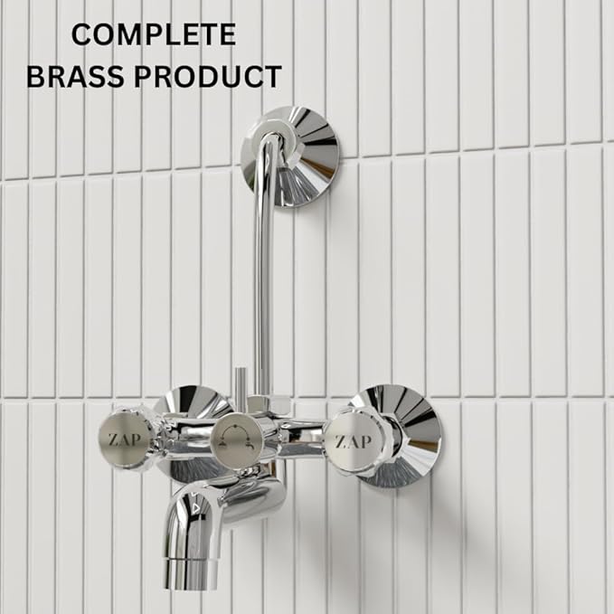 ZAP Continental Series Brass Wall Mixer | Chrome Finish | With Overhead Shower Provision & 125mm Bend Pipe | Wall-Mounted Faucet | Durable Hot & Cold Water Mixer for Bathrooms