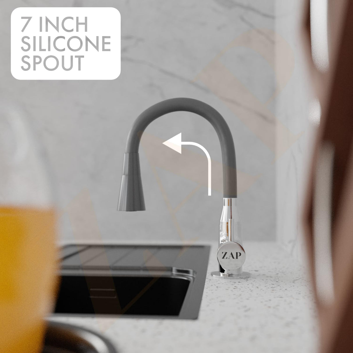 ZAP Swan Neck with Flexible Swivel Spout | Dual Flow Kitchen Sink Tap | Silicone Spout Brass Faucet | Tap for Kitchen Sink | Modern Sink Cock | Wash Basin Tap | Pillar Tap (Grey)